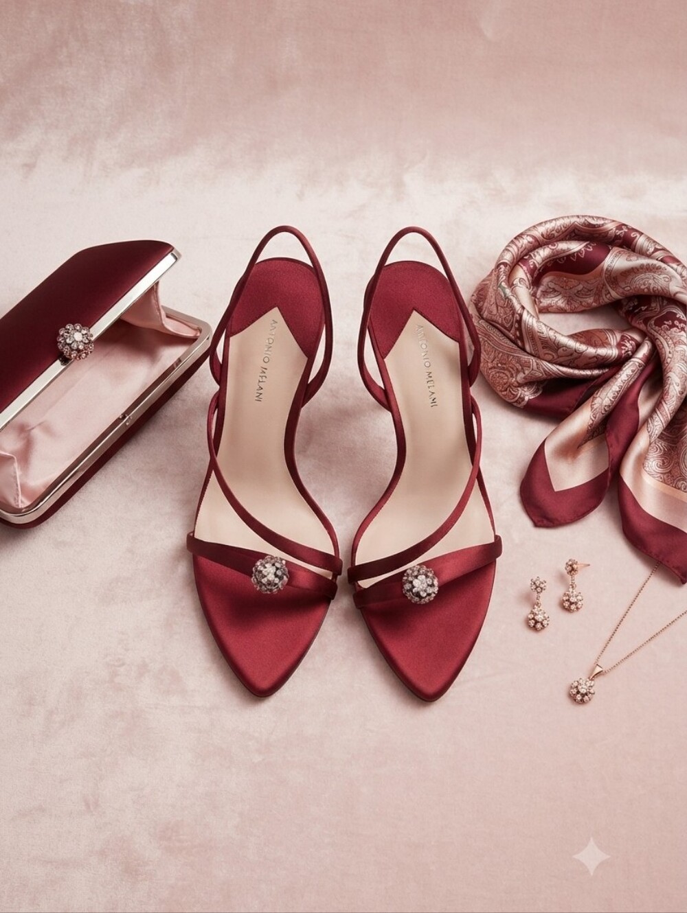 Antonio Melani Ames Burgundy Satin Pointed Toe Slingback Dress Heels Size 6.5